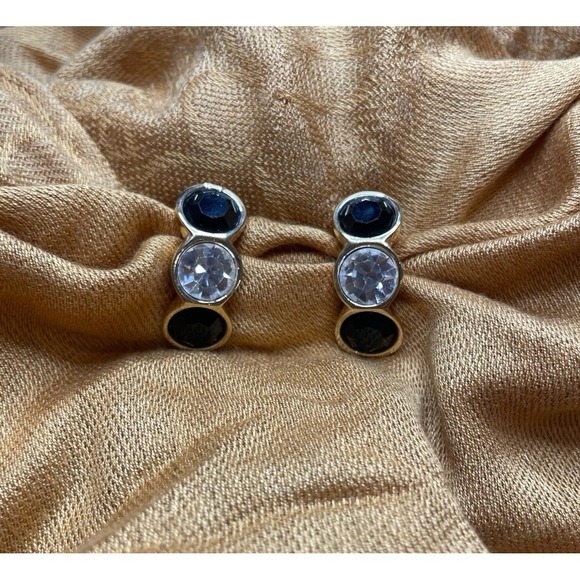 VINTAGE S.A.L. Clip-On Earrings | Bold Gold Tone Rhinestone Statement Jewelry - Picture 1 of 6